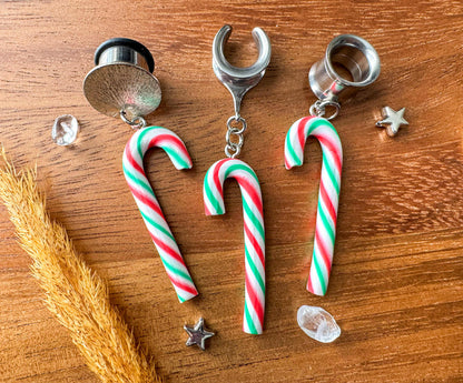 Candy Cane Dangles Plug Earrings