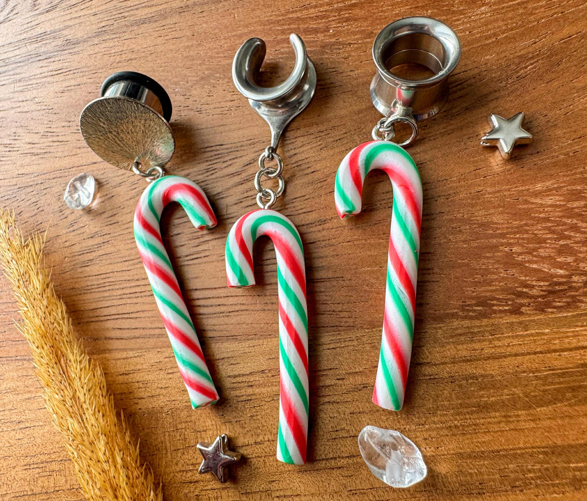Candy Cane Dangles Plug Earrings