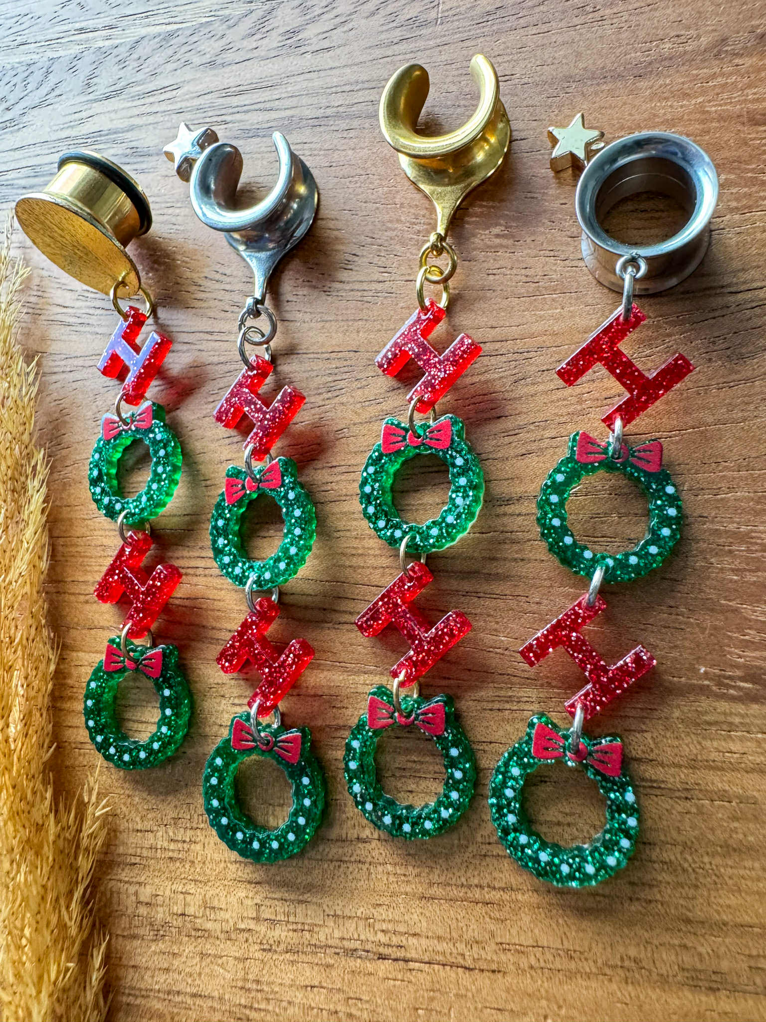 Christmas Ho Ho Ho Dangles Plug Earrings