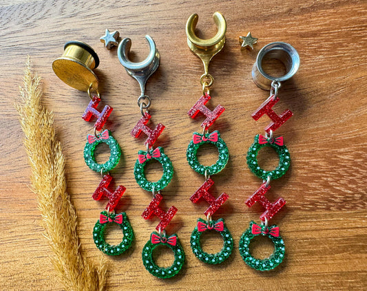Christmas Ho Ho Ho Dangles Plug Earrings