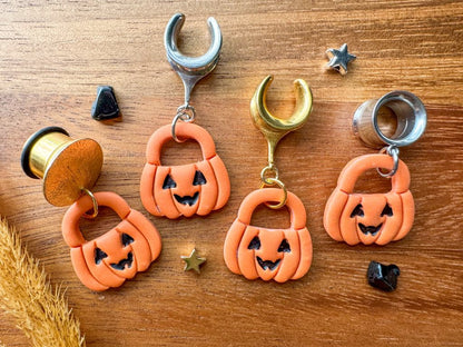 Clay Pumpkin Candy Bags Plug Earrings