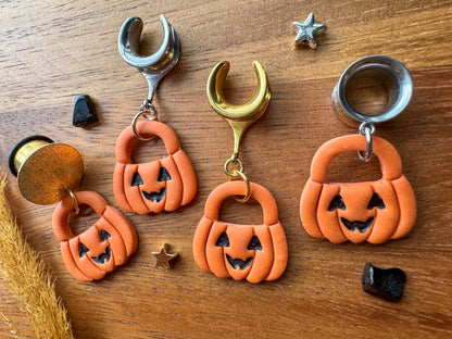 Clay Pumpkin Candy Bags Plug Earrings