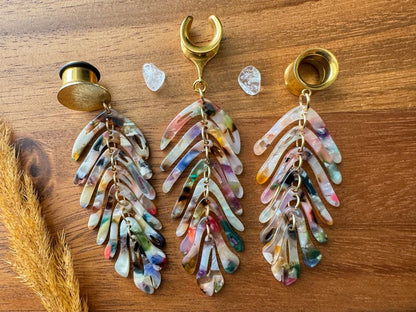 Colorful Summer Palm Leaves Plug Earrings