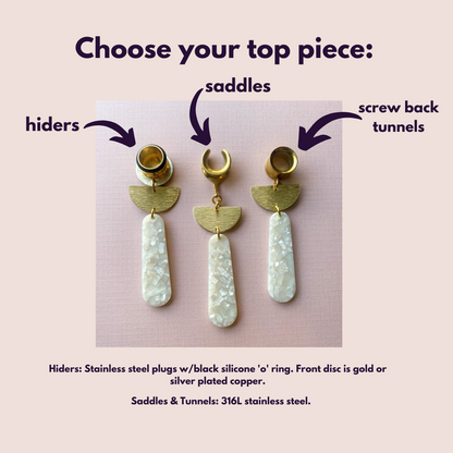 White Marble Acetate Dangles With Gold Accent