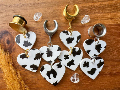 Cow Print Hearts Plug Earrings