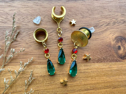 Dainty Red & Green Drops Plug Earrings