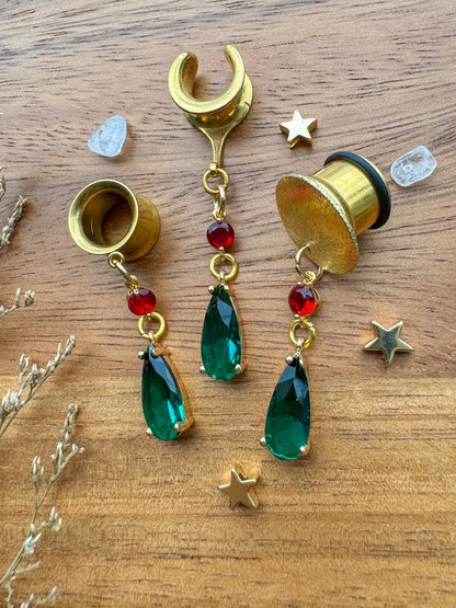 Dainty Red & Green Drops Plug Earrings
