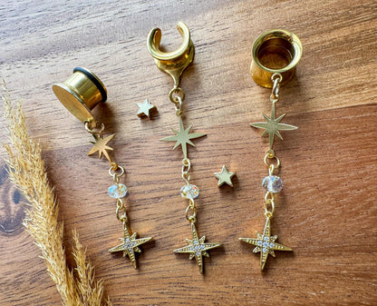 Delicate Golden Star Dangles Plug Earrings