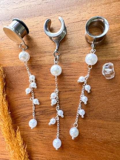 Delicate Pearl Studded Dangles Plug Earrings