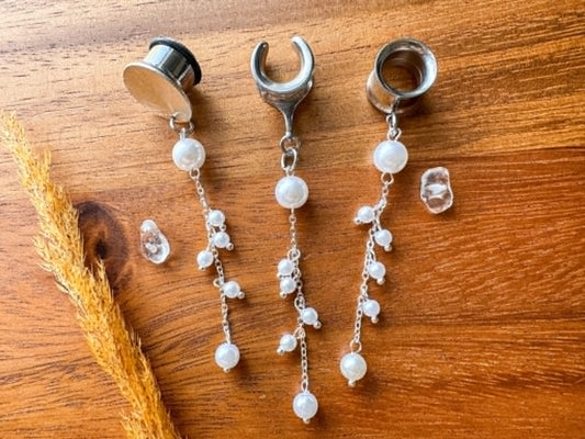 Delicate Pearl Studded Dangles Plug Earrings
