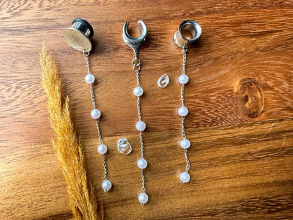 Delicate Silver Pearl Strands Plug Earrings