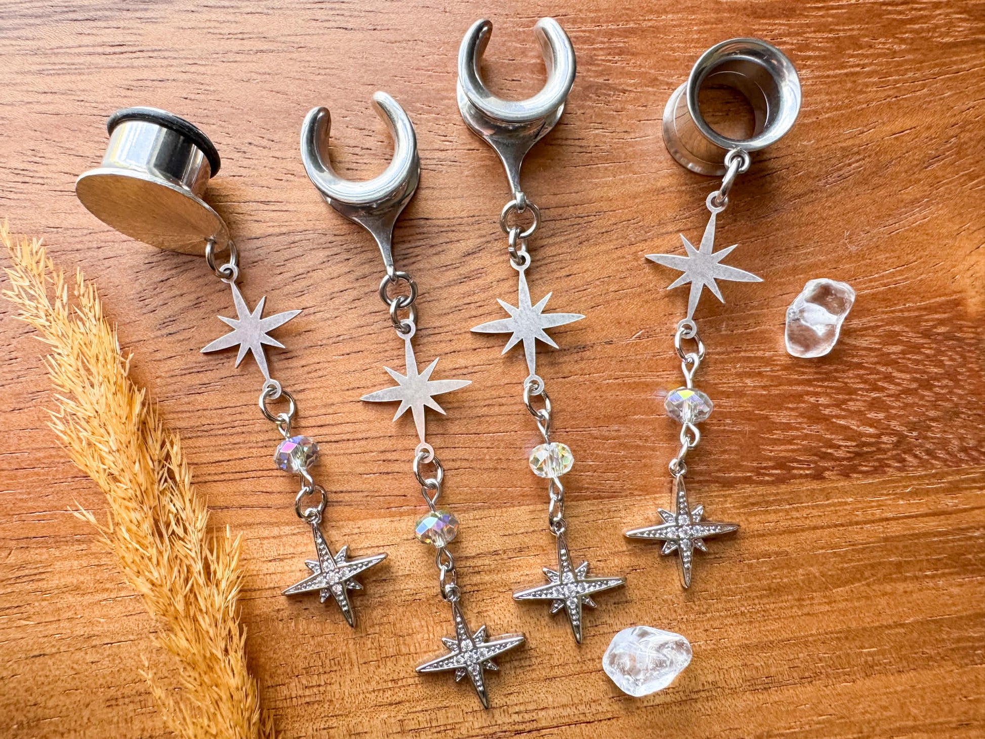 Delicate Silver Stars Plug Earrings