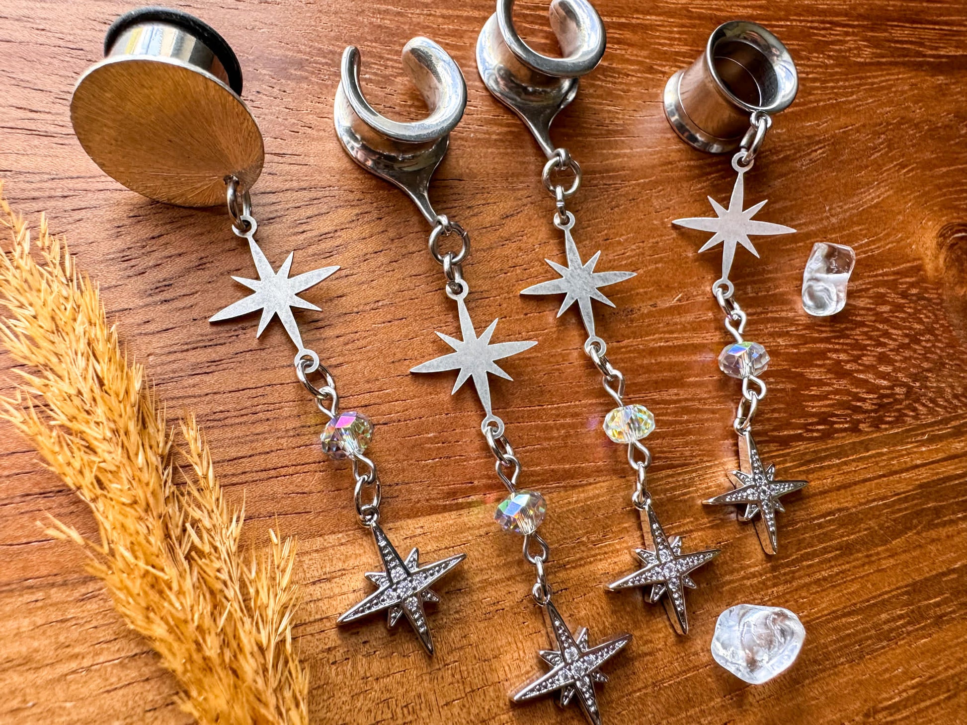 Delicate Silver Stars Plug Earrings