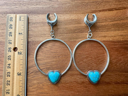 Faux Turquoise Heart Hoops