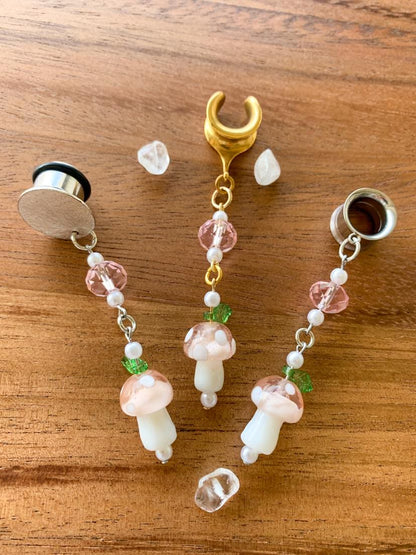 Glass Pink Mushroom Dangles