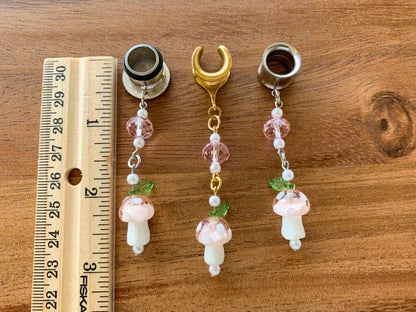 Glass Pink Mushroom Dangles