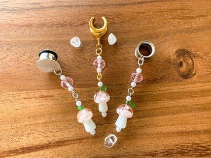 Glass Pink Mushroom Dangles