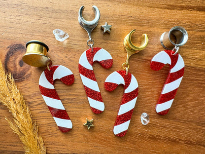Glittery Candy Canes Plug Earrings