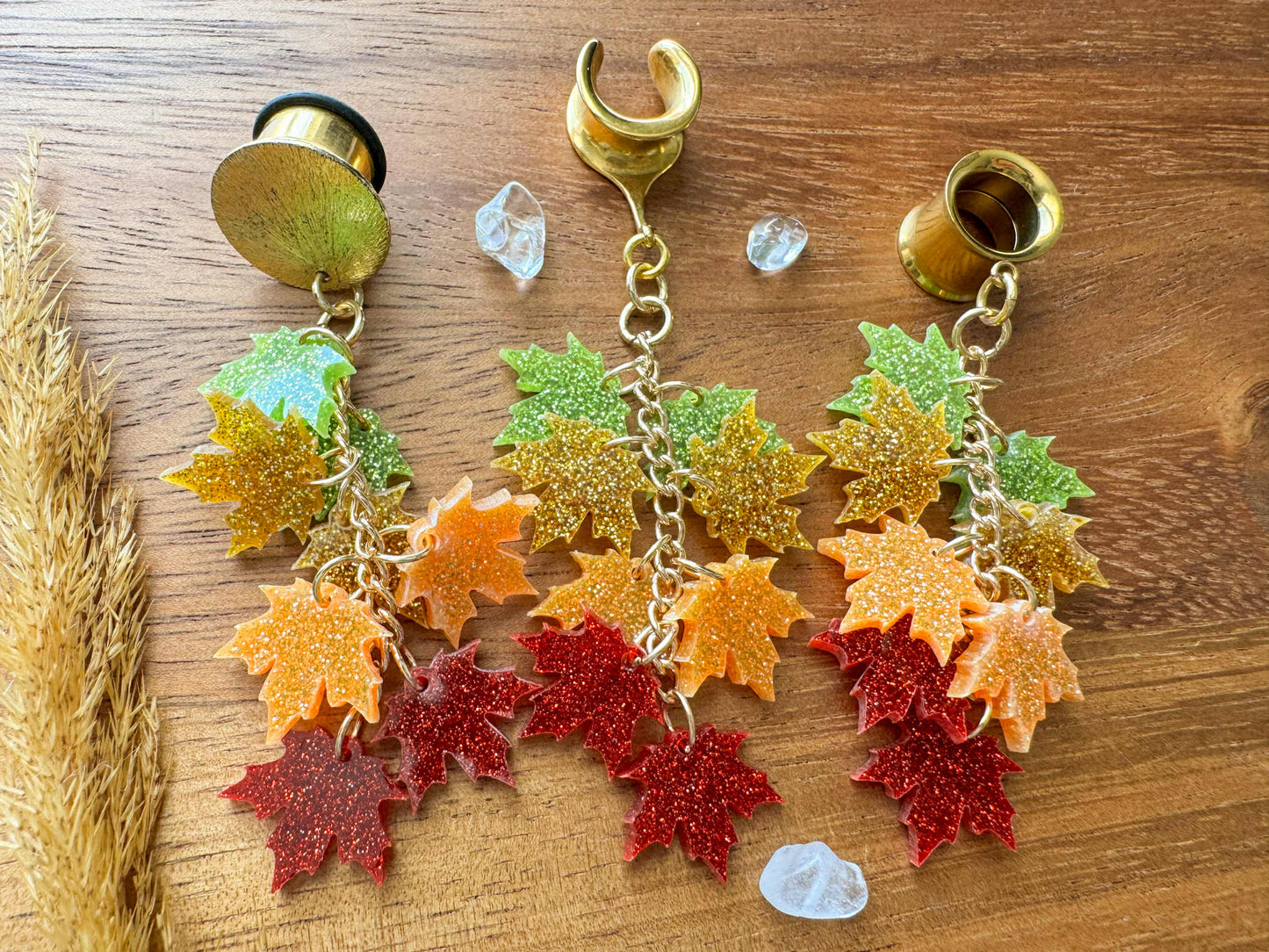 Glittery Maple Leaves Plug Earrings