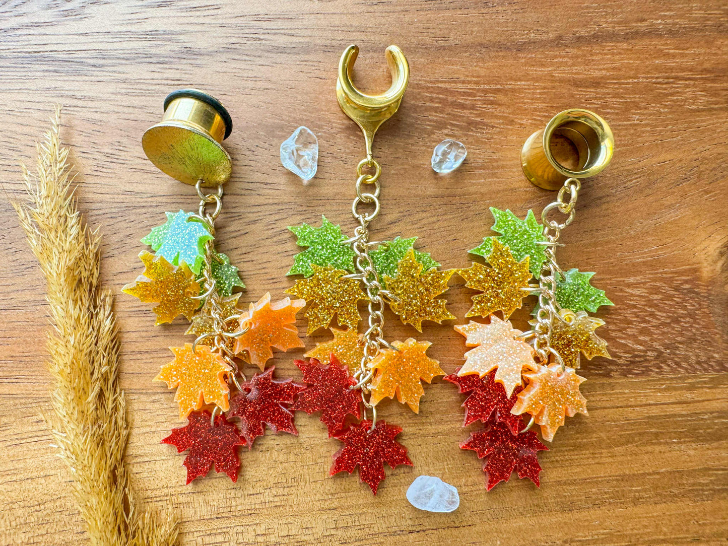 Glittery Maple Leaves Plug Earrings