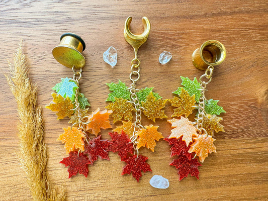 Glittery Maple Leaves Plug Earrings