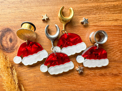 Glittery Santa Hats Plug Earrings