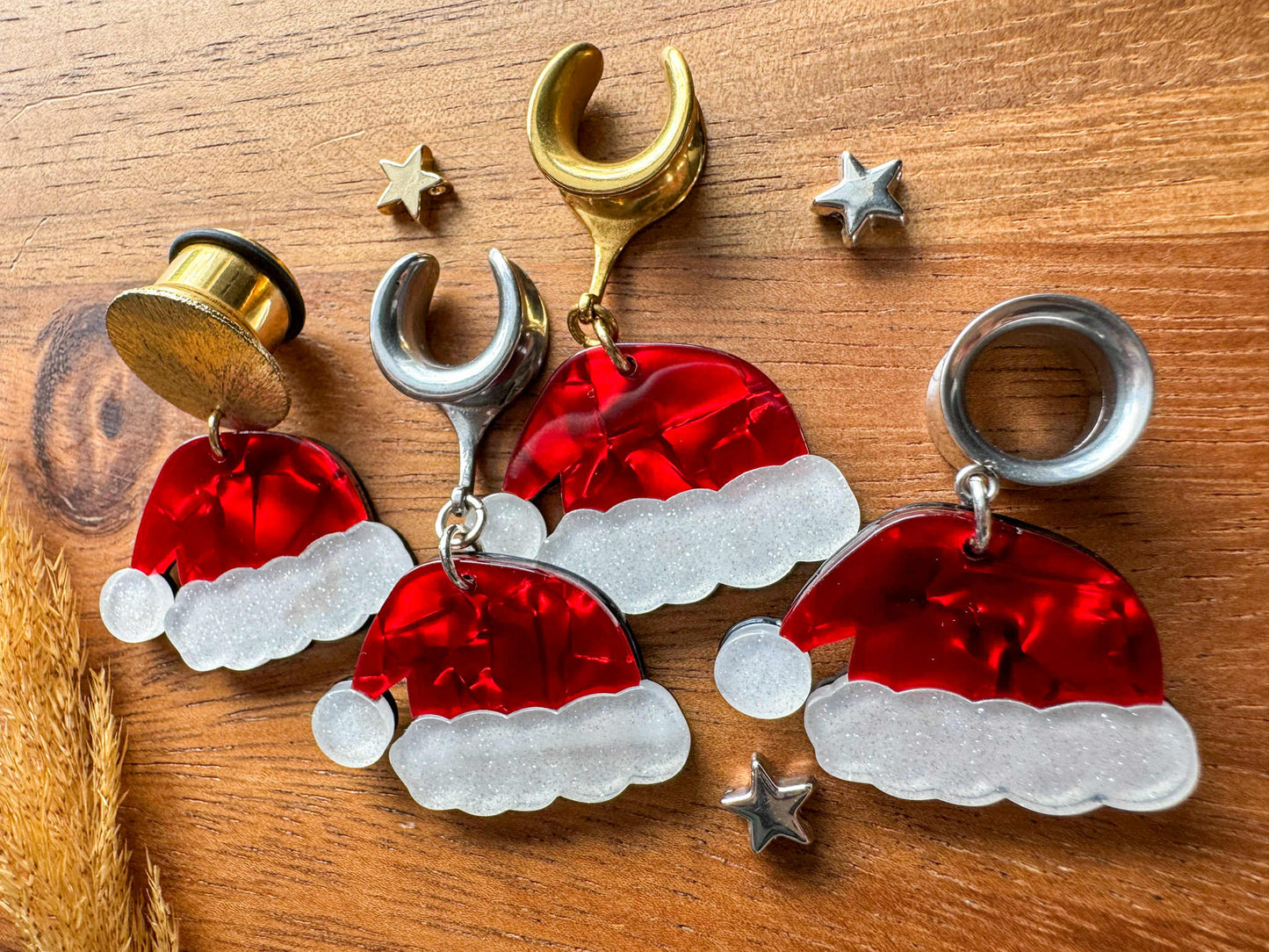 Glittery Santa Hats Plug Earrings