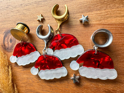 Glittery Santa Hats Plug Earrings