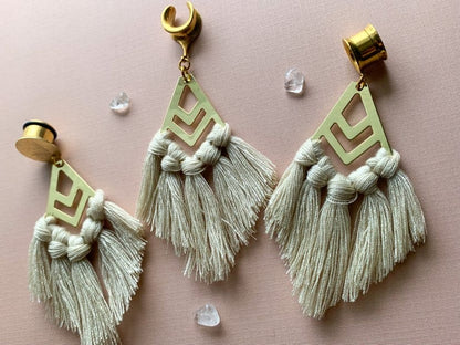 Gold Accented Beige Boho Tassels