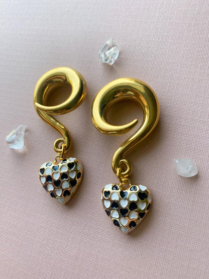Gold Checkered Hearts