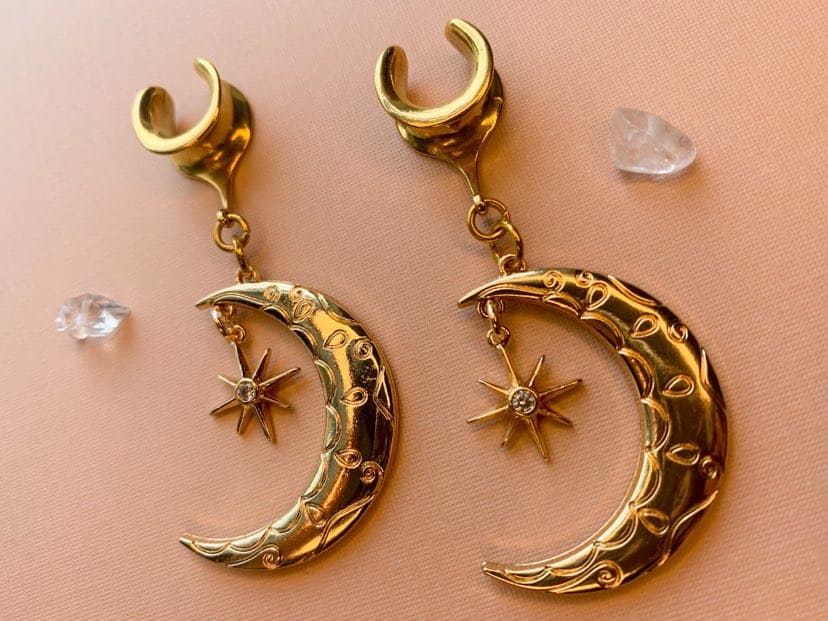 Gold Crescent Moon & Star