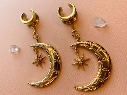 Gold Crescent Moon & Star
