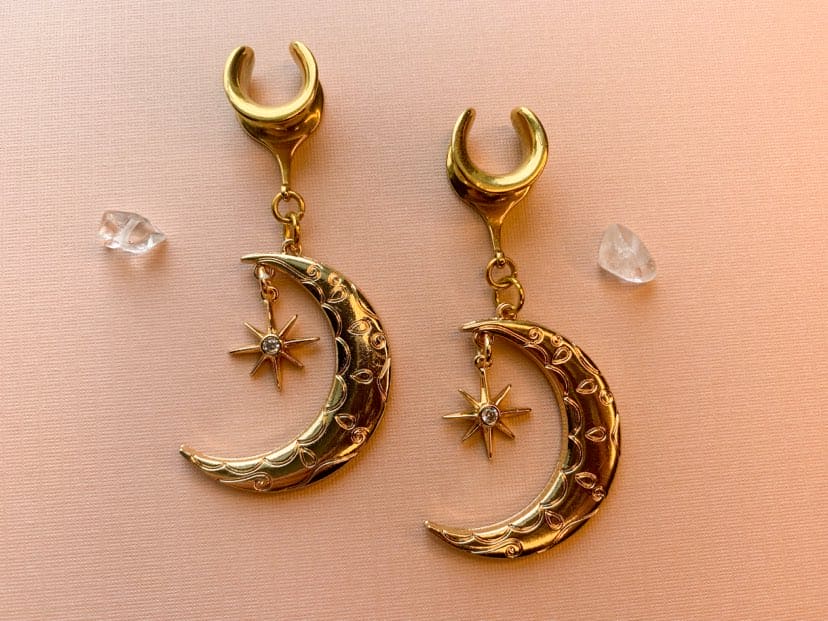 Gold Crescent Moon & Star