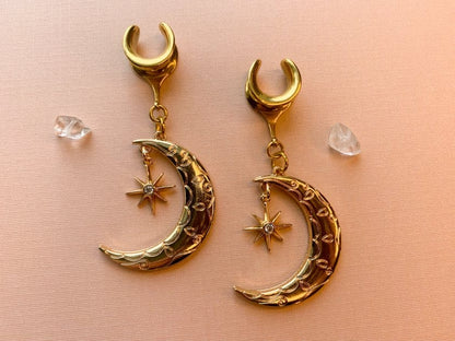 Gold Crescent Moon & Star