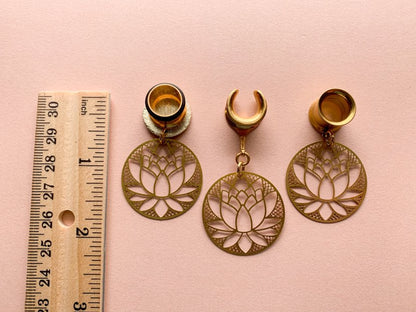 Gold Dangles With Lotus Flower Design