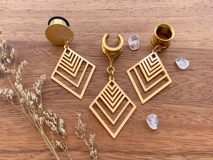 Diamond Shape Cutout Dangles Plug Earrings