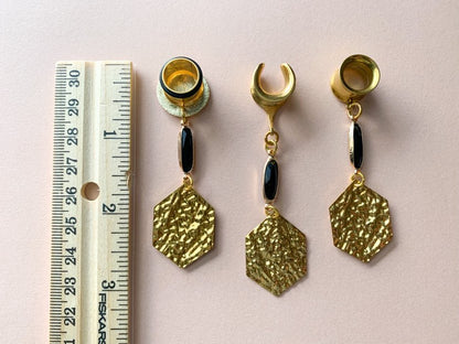 Black Jewel With Hammered Brass Pendants