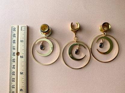 18k Gold Hoop and Crescent Moon Earrings