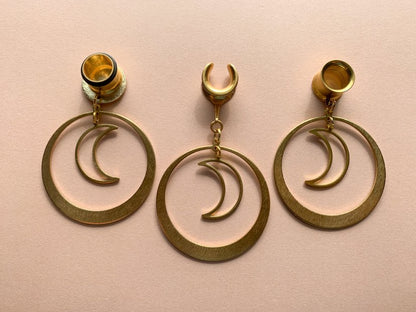 Gold Hoops With Crescent Moon Pendant