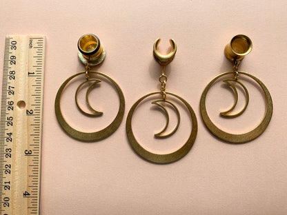 Gold Hoops With Crescent Moon Pendant