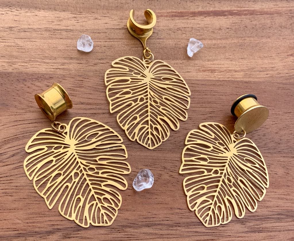 Gold Monstera Earrings