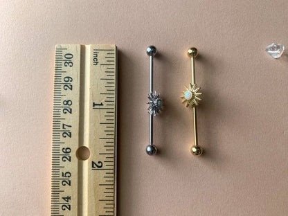 Gold Or Silver Opal Starburst Industrial Barbell