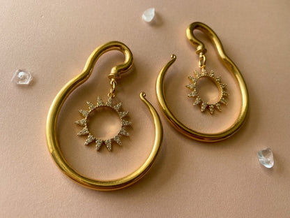 Gold Steel Hangers With 18k CZ Sun