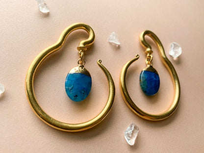 Gold Steel Hangers With Blue Agate Pendant