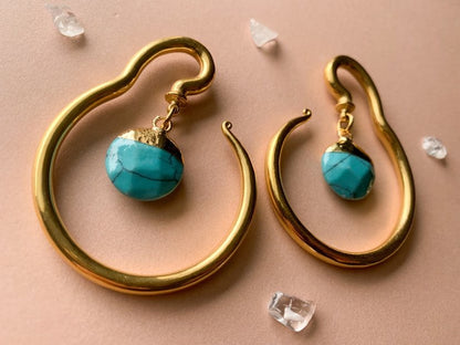 Gold Steel Hangers With Blue Turquoise Stone