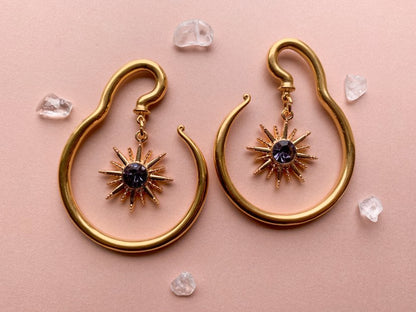 Gold Steel Hangers With Gold & Purple Sun Pendant