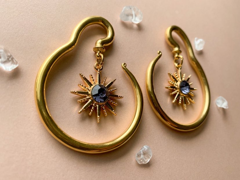 Gold Steel Hangers With Gold & Purple Sun Pendant
