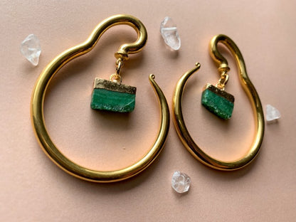 Gold Steel Hangers With Green Dyed Quartz Pendant
