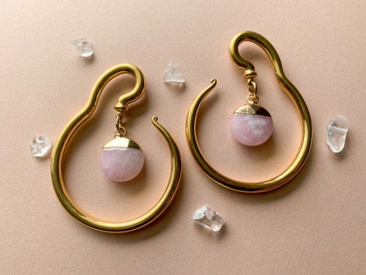 Gold Steel Hangers With Rose Quartz Pendant