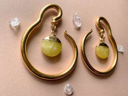 Gold Steel Hangers With Yellow Jade Pendant